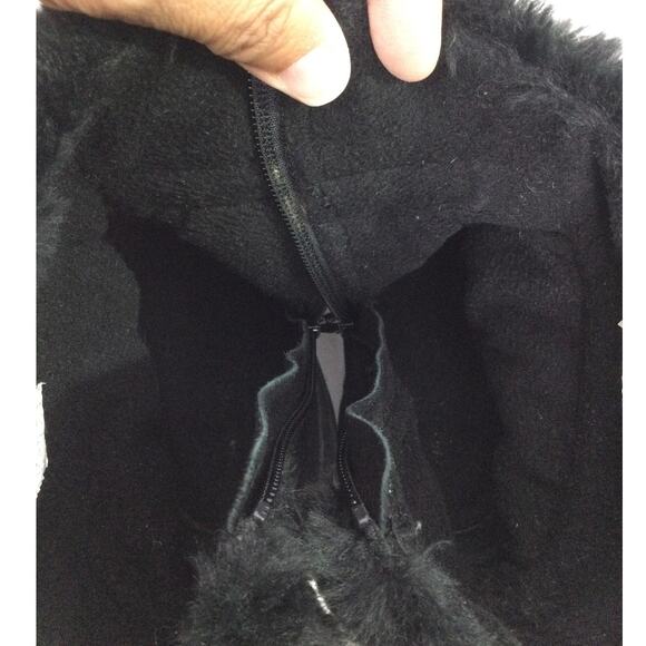 Lands End Suede Faux Fur Trim Quilted Accent Round Toe Black Ankle Bootie 7B - Picture 11 of 13